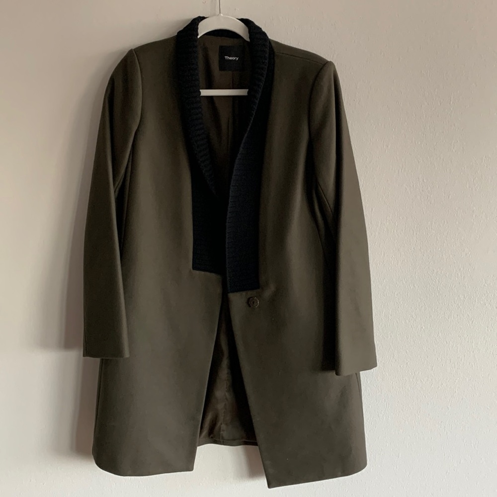 Theory Deeah Bria olive and black wool and cashmere coat